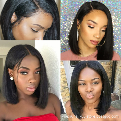 Cuticle Aligned Pre Plucked Natural Brazilian Human Hair Short 13x4 Lace Front Bob Wigs with Baby Hair